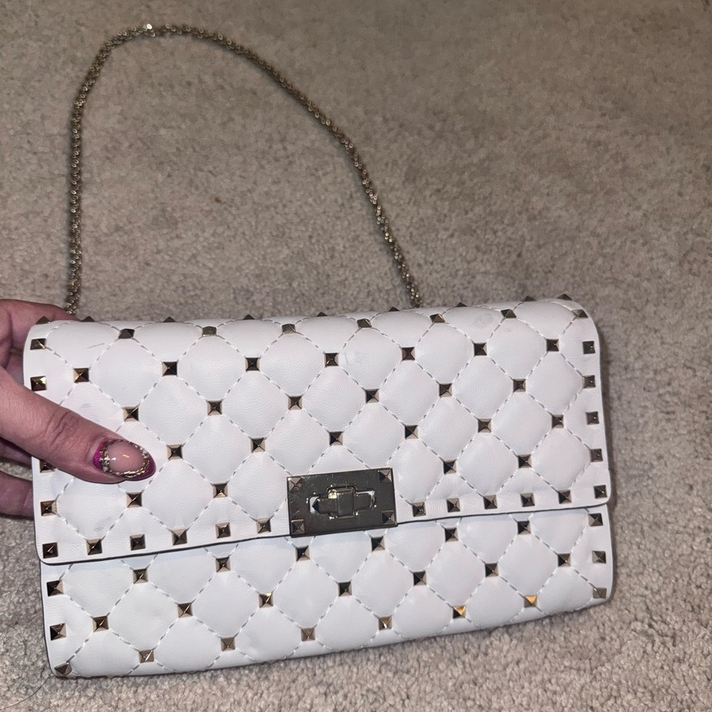 Valentina White Studded Clutch with Chain